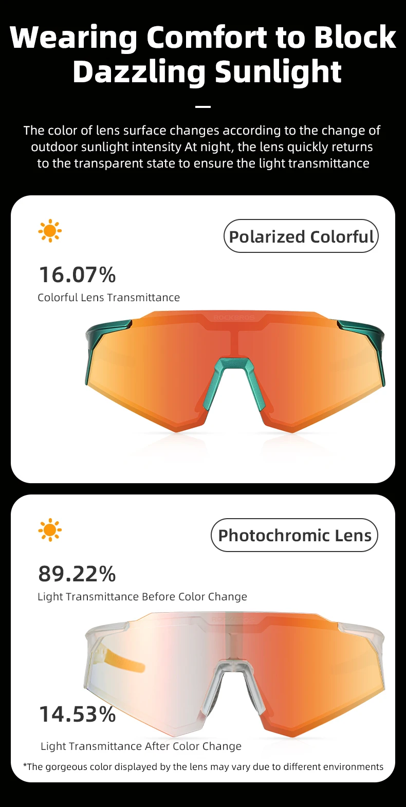 ROCKBROS Fahrradbrille Photochrome Fahrradsonnenbrille Brillen UV400 Sonnenschutzbrille Photochrome Linse Fahrradbrille – Detail 4