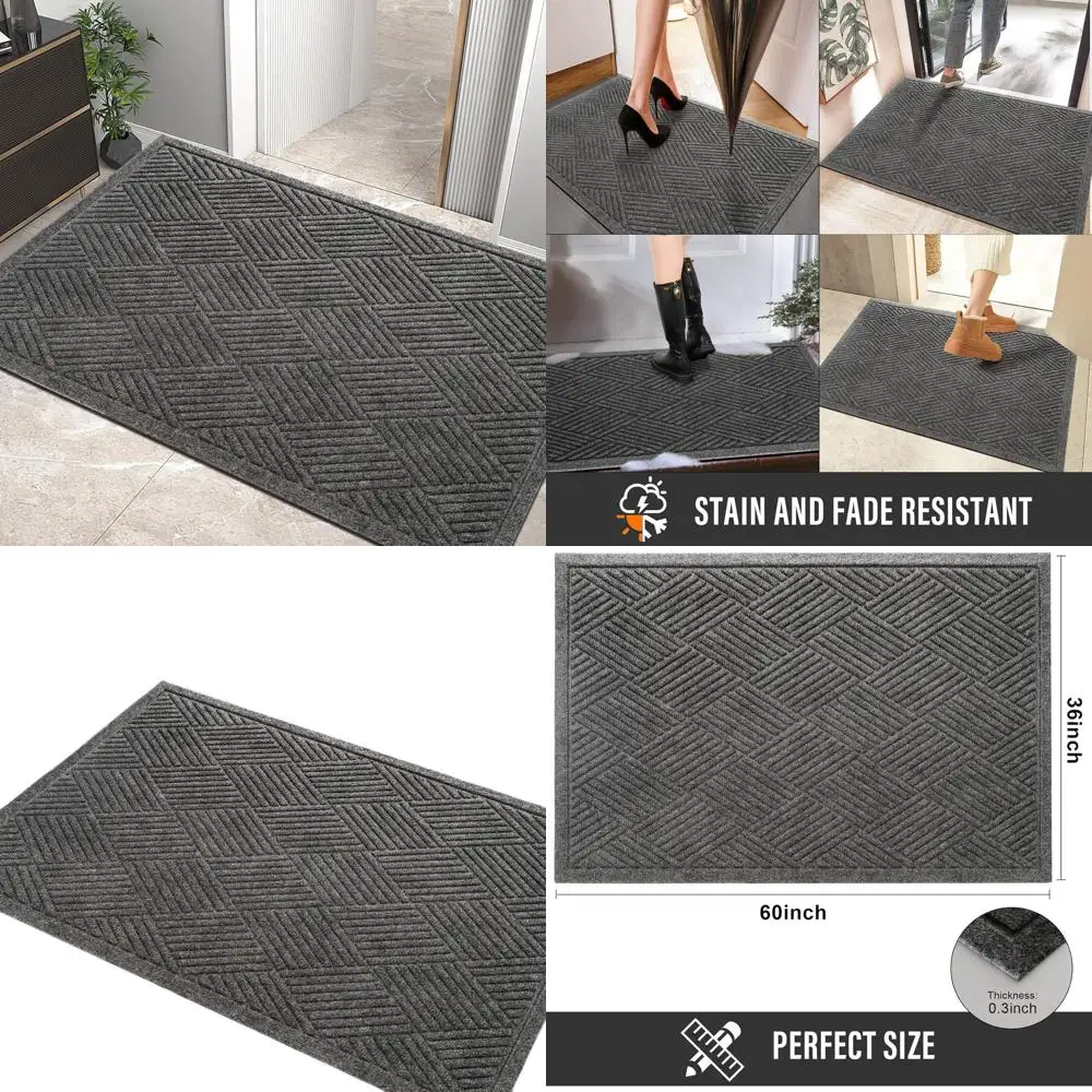 

Прочный и впитывающий грязь придверный коврик с нескользящей резиновой основой, серый, 60x36 дюймов