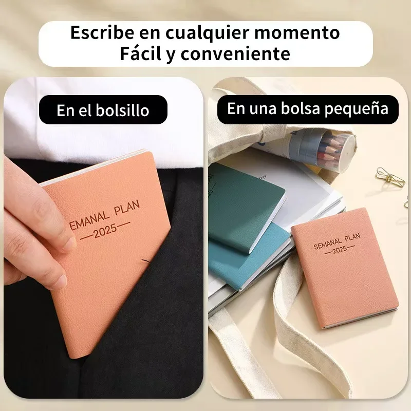 Mini Notebook A7 Planner Notebooks 2025 Notepad Pocket Diary Agenda Spanish Writing Pads Office School Supplies