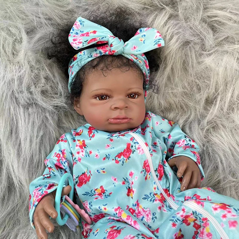 

50cm Reborn Baby Dark Skin Realistic Lifelike AdorableAfrica Reborn Lanny Black Skin Reborn Baby Kids Toy Gift