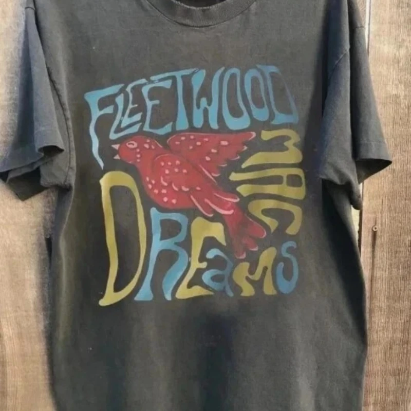 الأمريكية خمر فليتوود ماك الأمريكية السفر قميص تي شيرت رجالي الصيف جديد خمر موضة الرجال والنساء الشارع الشهير