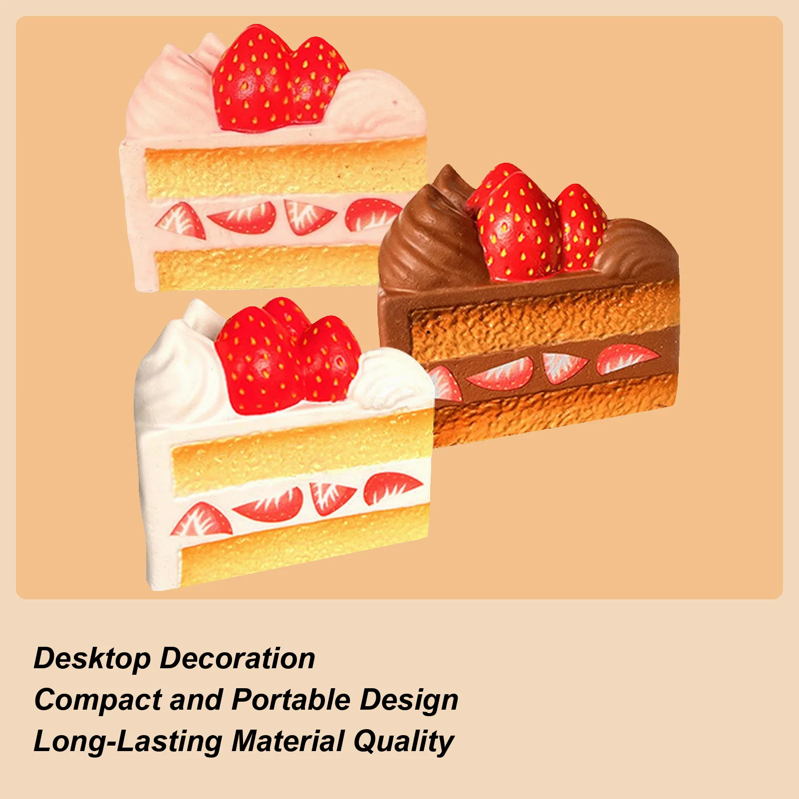 ケーキスクイーズトイ-ストロベリーケーキ-ストレス解消おもちゃ-食べ物型抗ストレスおもちゃ-子供-大人-学生-会社員-家庭-旅行-長時間使用可能