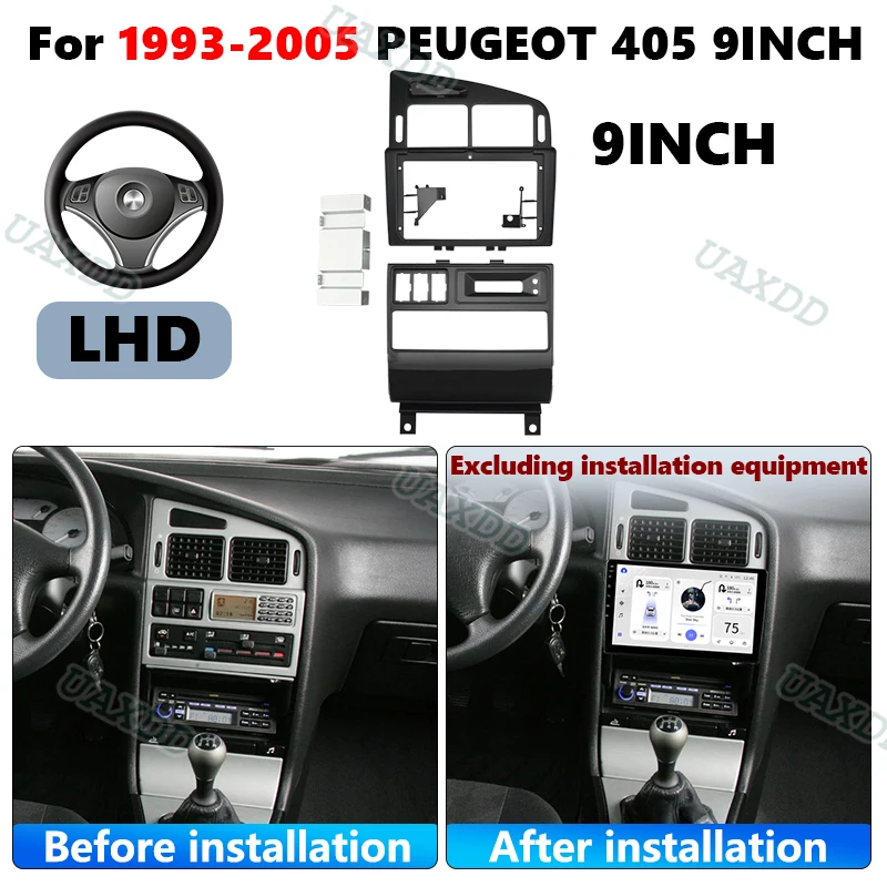 9INCH For 1993‑2005 Peugeot 405 Android Radio Fascia Frame Dashboard 2Din Multimedia Car Navigation Interior Kit Center CD Panel
