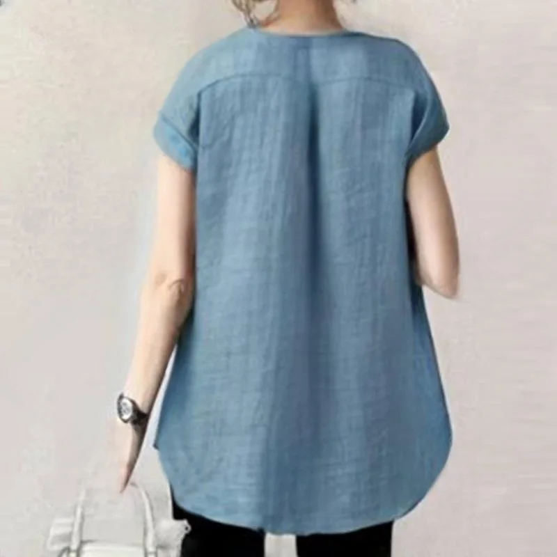 2025 여름 신작 라운드 브이넥 싱글 브레스트 반팔 탑