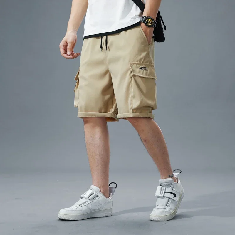 2025 الصيف رقيقة الكورية نمط السراويل الرجال السراويل البضائع غير رسمية الذكور جيوب متعددة مرونة الخصر السراويل خفيفة الوزن حجم كبير