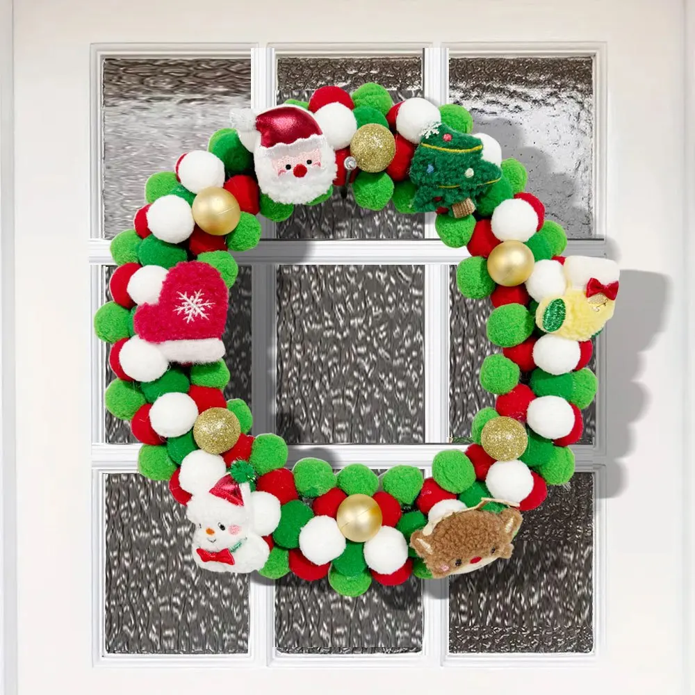 

Christmas WreathPomPom Felt Ball WreathNew Door Hanging Hanging Rattan Wreath DecorationsParty Wreaths