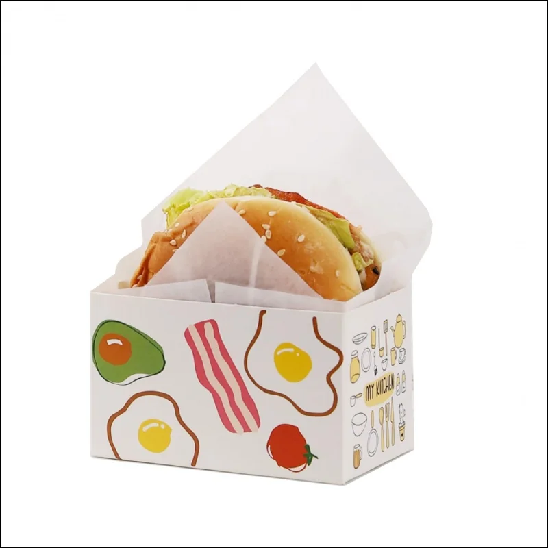 Sanduíche Hot Dog Donut Waffle Packag Container, Caixa de hambúrguer de produto personalizado, Brinde segurando bandeja de pão, Produto personalizado, OEM