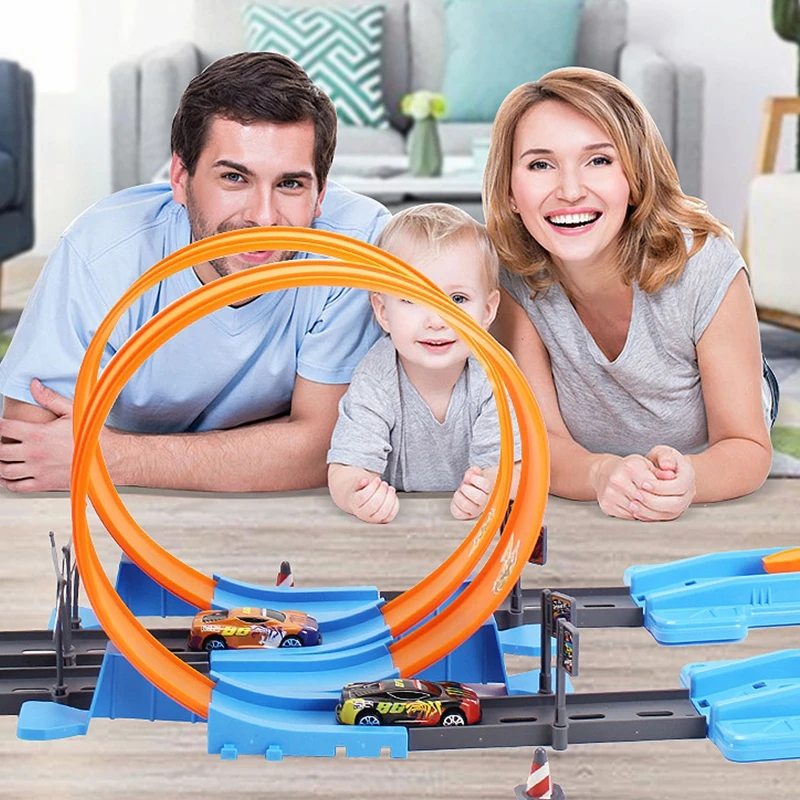 어린이용 더블 트랙 레이싱카 장난감 DIY 조립 스턴트 스피드 이젝션 레일카 모델 키트 교육용 인터랙티브 소년 장난감 선물