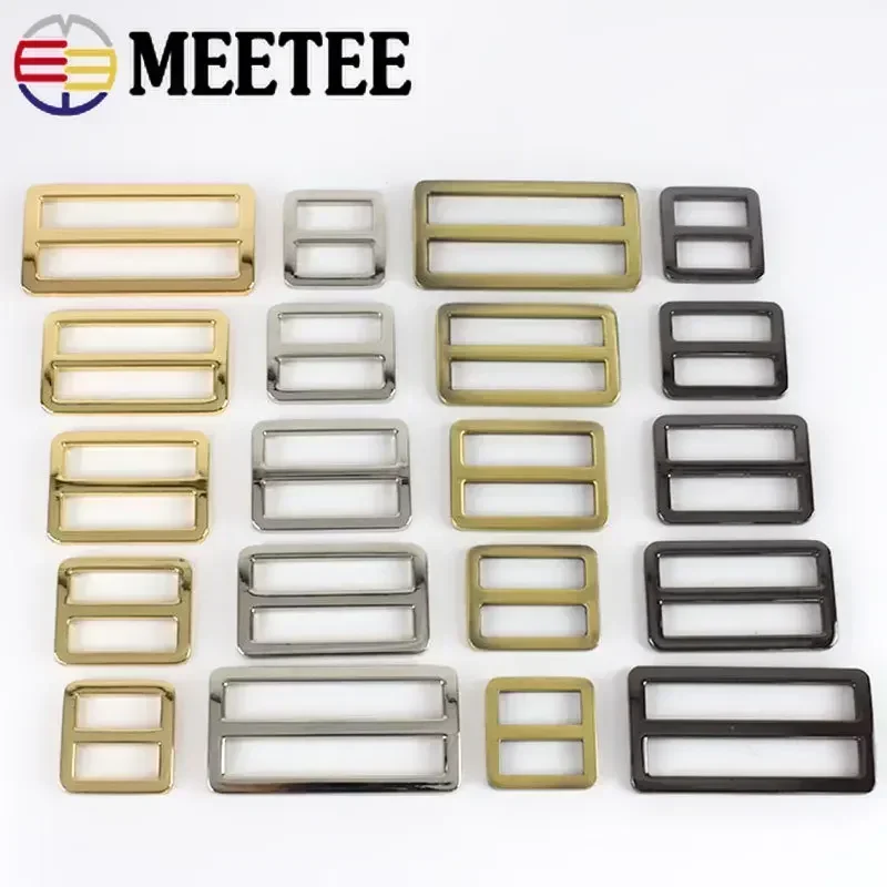 10Pcs Webbing Straps Metal Buckles Slider Tri Glide Ring Buckle Adjuster Bag Shoes Belt Clasp Hook DIY Leather Rings Accessories