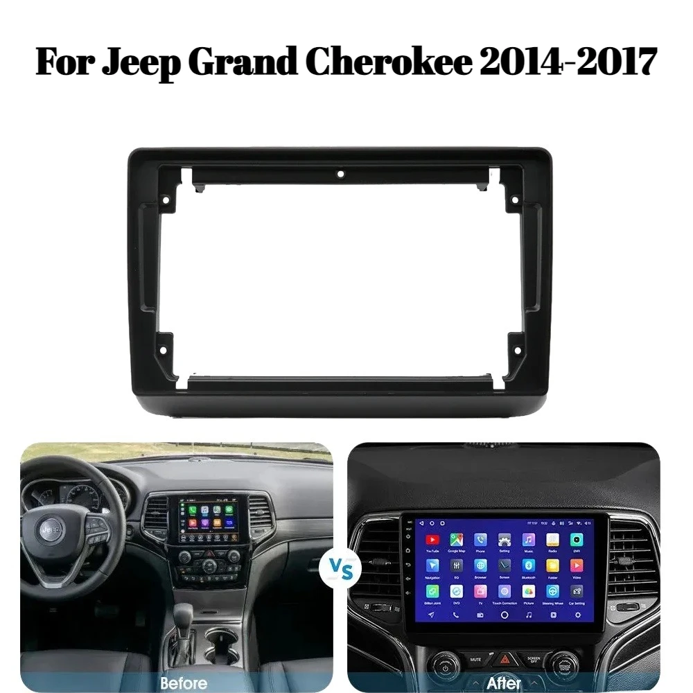 

9-дюймовая передняя рамка для автомобильного радиоприемника для Jeep Grand Cherokee 2014-2017, адаптер приборной панели, комплект отделки для установки 2DIN