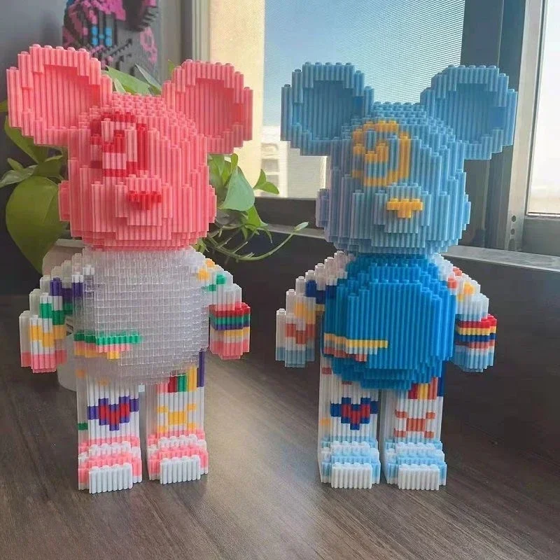 Bearbrick-Juego de bloques de construcción para niños, juguete de ladrillos de Micro Diamante, modelo de color de oso violento de amor de dibujos animados fluido gigante