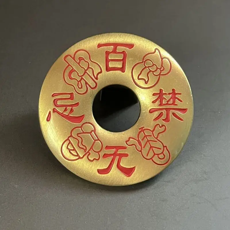 Brass cinnabar wire-drawn New Heaven Official Blessing amulet, with no restrictions, Taoist-style, heavy and thick, round craft