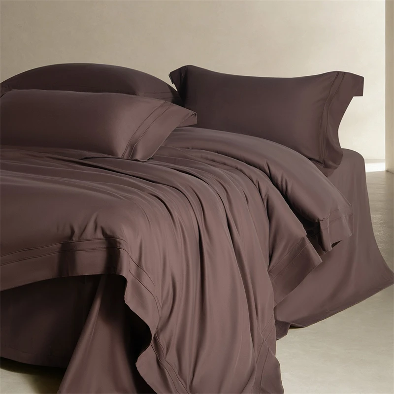 100S Egyptian Cotton Solid Color Luxury 4Pcs Bedding Set Double‑Stitch Wide Border Duvet Cover Bed Sheet/Fitted Sheet Pillowcase