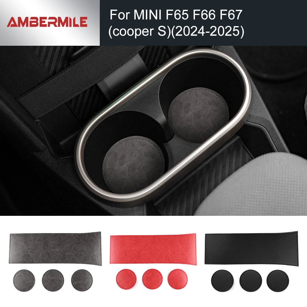 

For MINI Cooper S F65 F66 F67 2024 2025 Car Water Cup Pad Decorative Mat Central Coaster Interior Modification PU Leather
