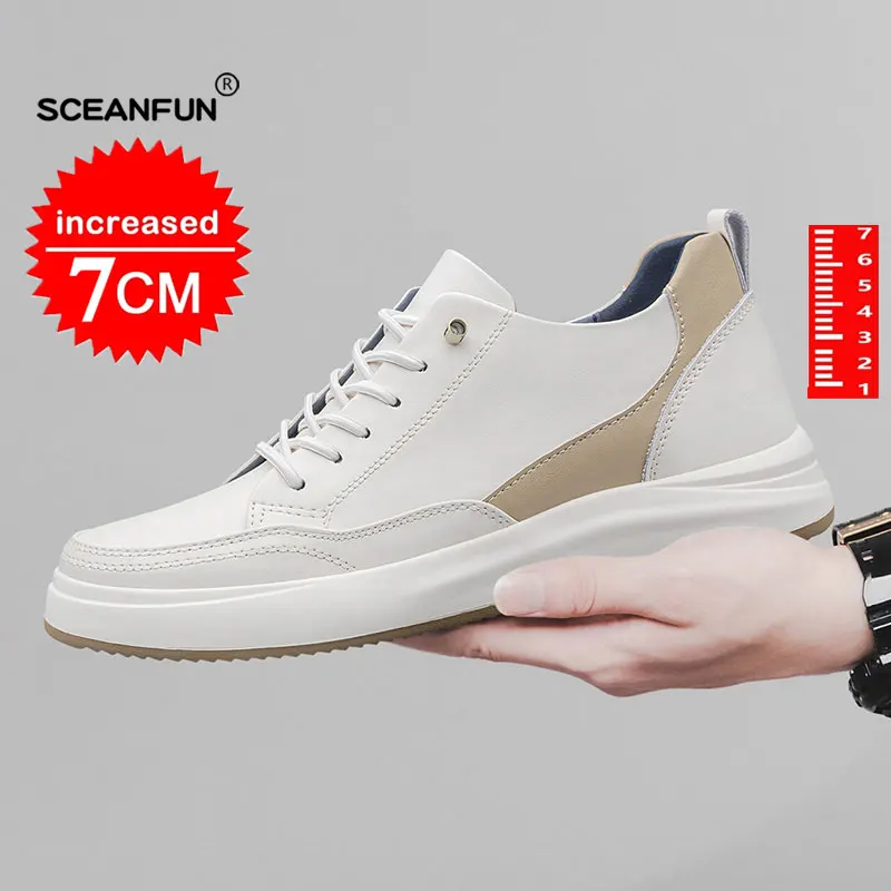 Autumn Invisible Height Increase Shoes Men 7cm Genuine Leather Causal Walking Sneakers Man Sapato Male Design