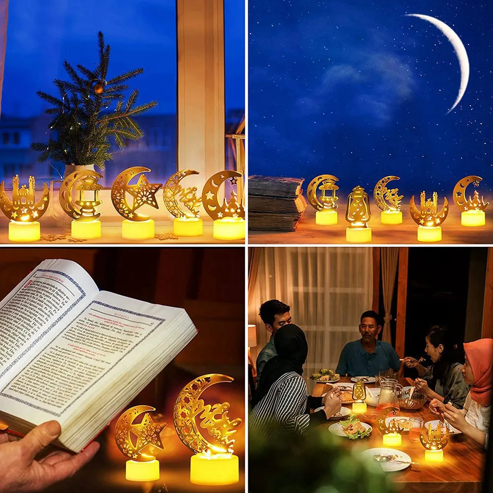 A34R 6 Pack Eid Mubarak LED Candle Lights Small Lantern String Electronics Light For Home