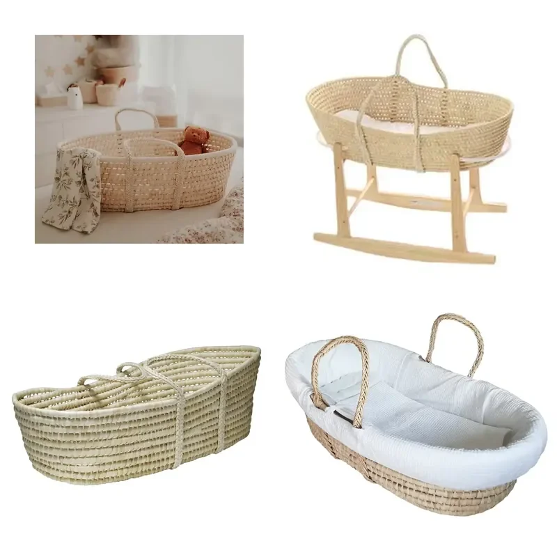 for Baby Moses Basket Traditional Natural Handmade Corn Husk Changer Basket Baby Mattress Portable Hospital School