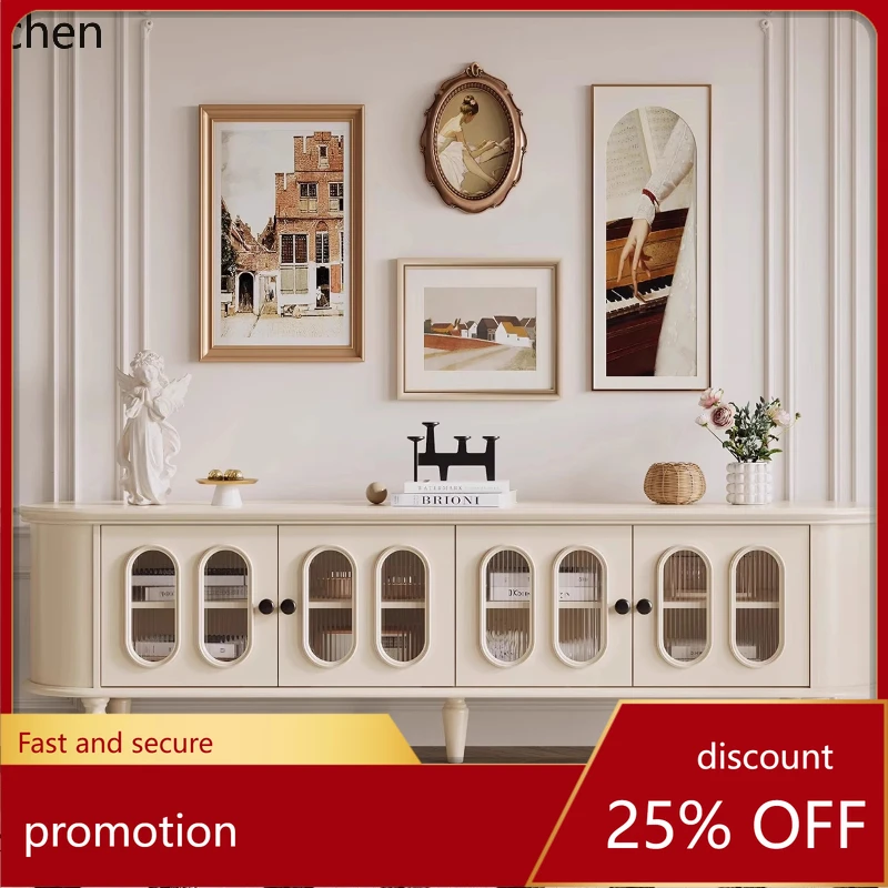 

ZML white solid wood TV cabinet small apartment household living room storage floor cabinet