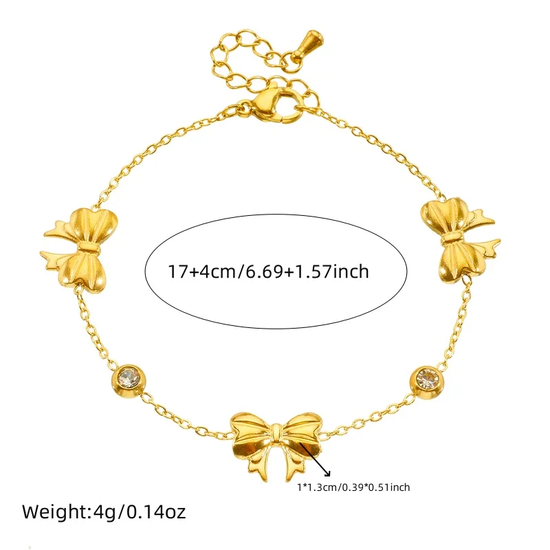 DIEYURO 316L Stainless Steel Round Rhinestone Golden Bowknot Necklace Earrings Bracelet Suit Girl New Trend Bow Jewelry Gift Set