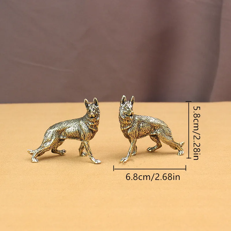 Vintage German Shepherds Dog Statue Ornament Pure Brass Animal Miniature Figurine Living Room Desk Decoration Accessories