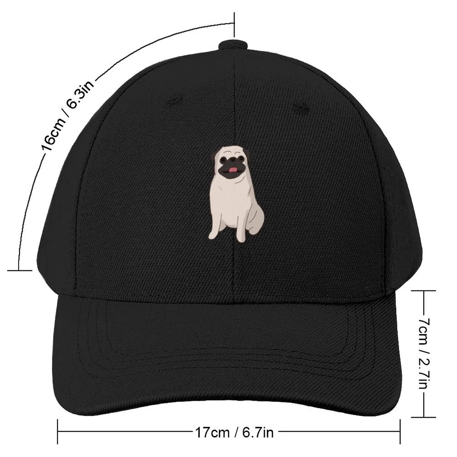 Cute Pug sitting Baseball Cap Golf Wear Military Cap Man Men's Baseball Women's