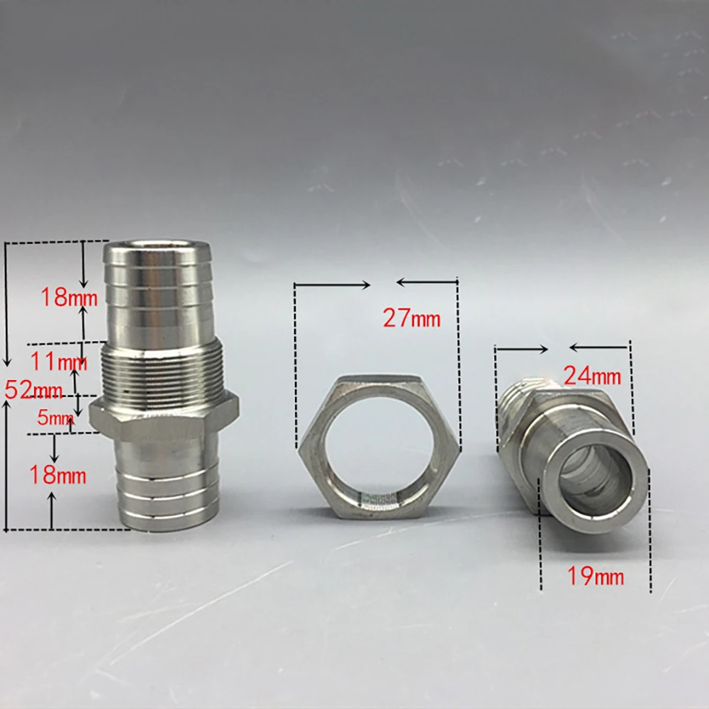 

Fit 19mm 3/4" ID Union Hose 304 Stainless Steel Bulkhead Hosetail Hose Barb Pipe Fitting Connector Piping Passing Through Wall