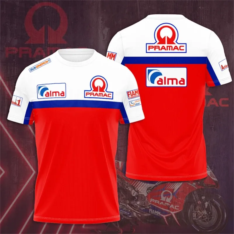 2024 Men's T-shirt Motorcycle PRAMAC Racing Breathable O Collar Custom Short Sleeve Sports Clothing 3D Printed Oversized Top