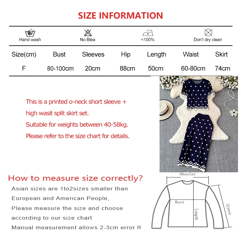 HELIAR Women Printed Sweet Knitted Set O-neck Short Sleeve Top and High Waist Split Skirt 2-częściowy zestaw Casual Women Outfits 2024