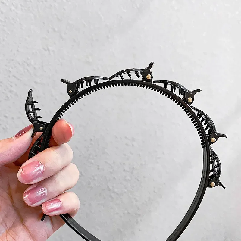 Luxury Woman Non-Slip Hair Bands with Clips Double Band Headbands for Women Hairstyle Bezel Hair Hoop Hair Accessories Headwear