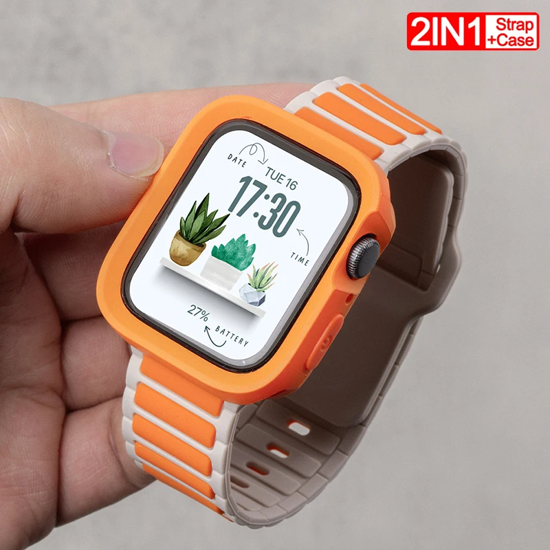 

Case+Strap for Apple Watch Ultra 3 2 49mm 11 10 42/46mm Silicone Band TPU Protector for Iwatch Series 987 41/45mm 6SE54 40/44mm