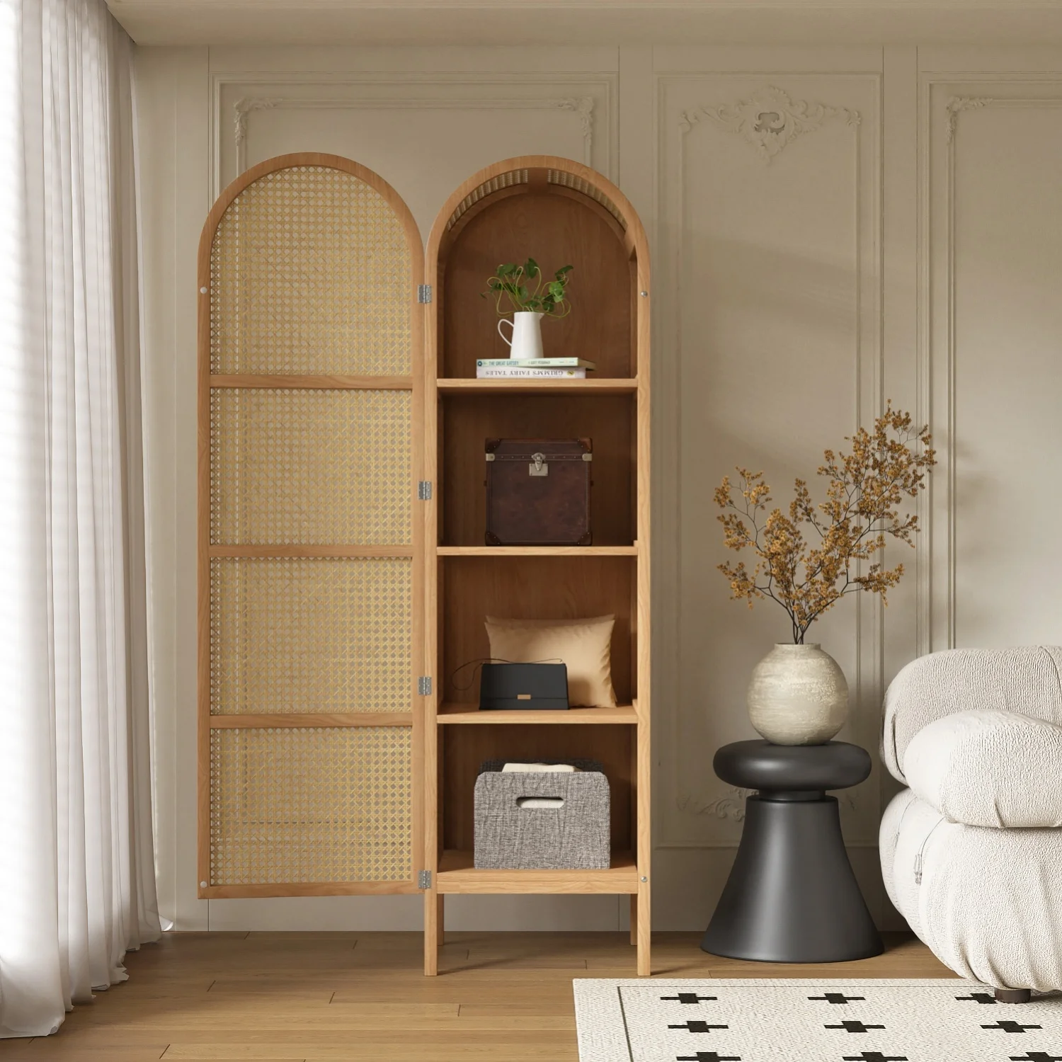 Customizable solid wood rattan wardrobe storage small apartment