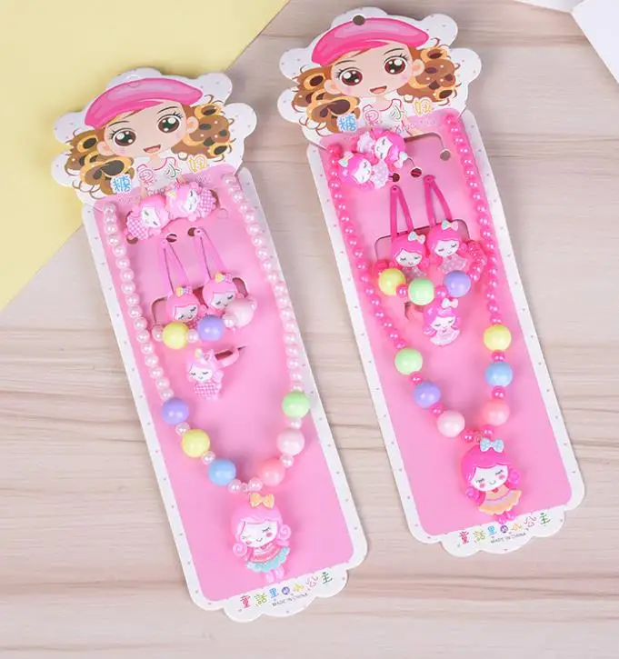 1PCS  Children's Jewelry Set Girls' Accessories Princess Necklace Ring Hairpin Hair Rope 5 Piece Set