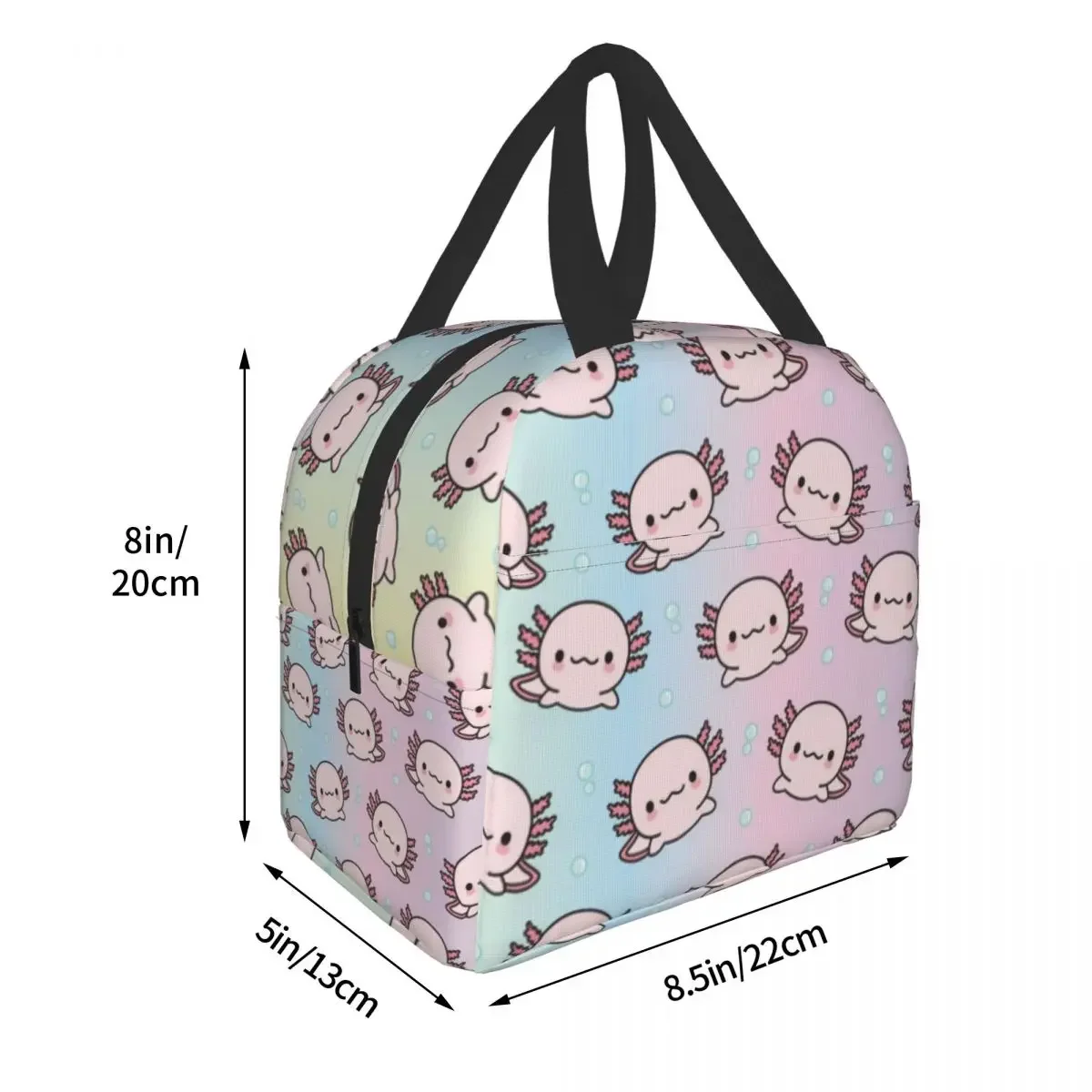 Cute Axolotl Insulated Lunch Bag for School Office Cartoon Salamander Animal Portable Thermal Cooler Bento Box Women Kids