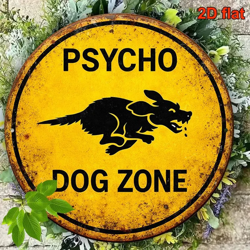 1PCS 20CM 2D Wooden Round Disk Vintage Artistic Warning Sign Danger Dog Warning Furniture Hanging Decor Garage Bar Courtyard