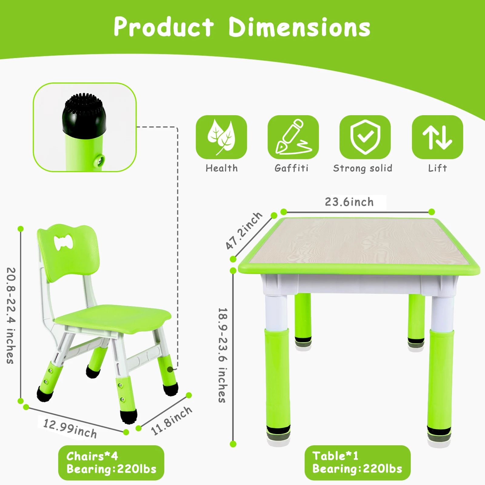 AOOU 47,2 '' kindertafel en 4-stoelenset, in hoogte verstelbare studeertafel en stoelenset voor peuters voor 2-10 jaar, kunsttafel met meerdere activiteiten