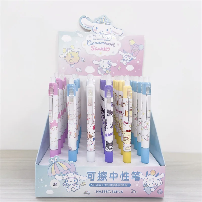 36 pcs/lot Sanrio Kawaii Animal Erasable Press Gel Pen Cute 0.5mm Blue Ink Neutral Pens Promotional Gift Office School Supplies