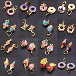 5pcs/Lot Retail Girl Accessories Food Ice Cream Cake Enamel Charms For Jewelry Making Supplies Candy Pendant Chinese Gold Color
