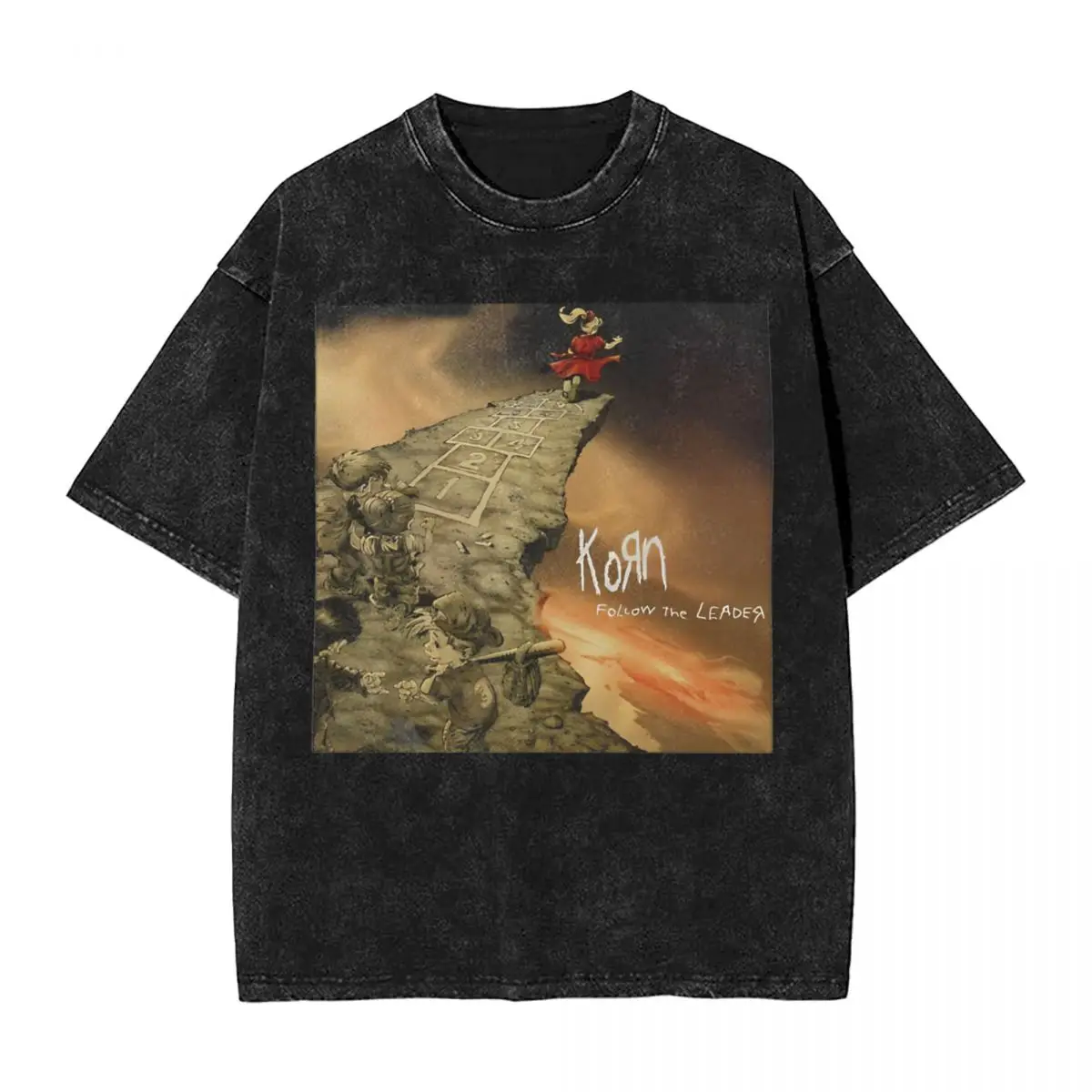 Freak On A Leash Korn T Shirt Washed 100% Cotton Harajuku T-Shirt Nu Metal Band Men Women Tops Streetwear Printed Tops Tees