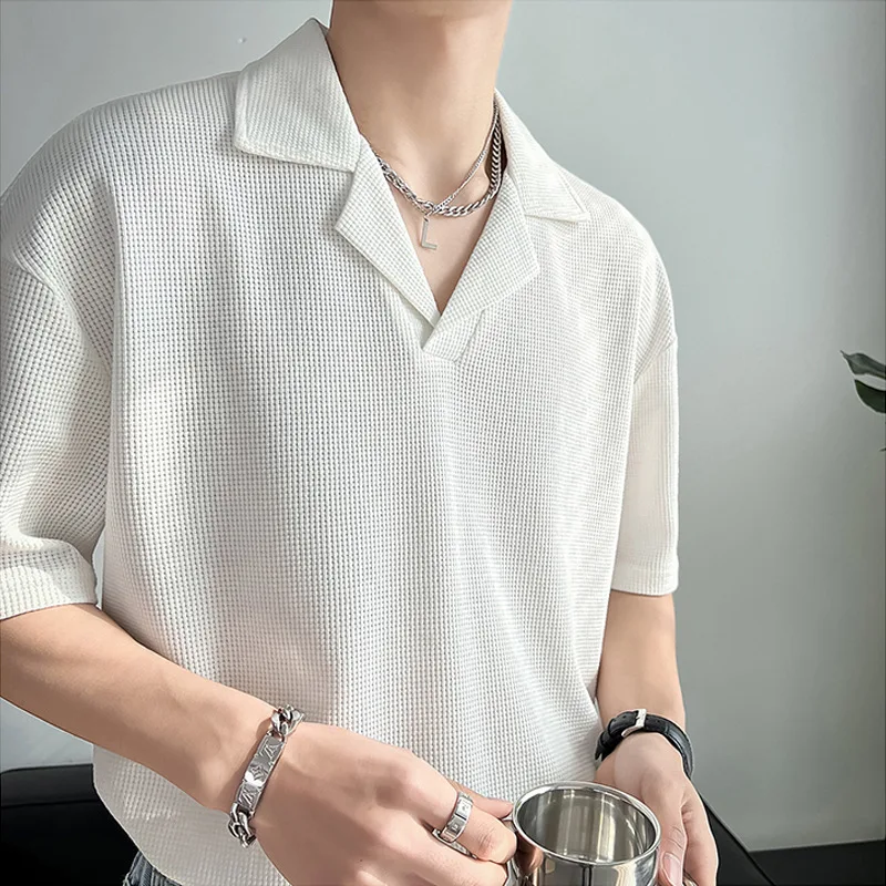 

Cuban Collar Solid Color Shirt Short-sleeved Men's 2026 Spring and Summer New T-shirt Top