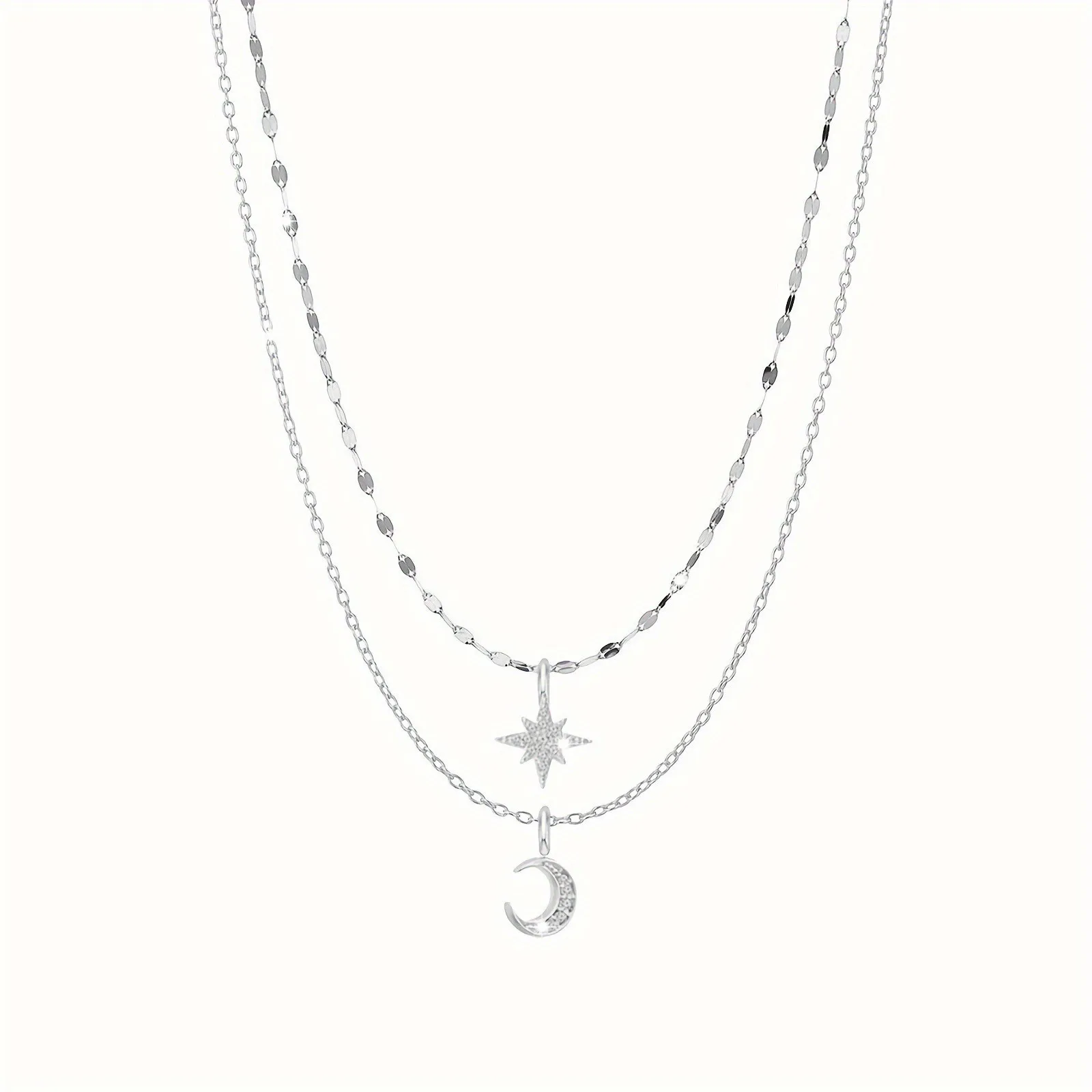 

Fashion Personalized Star Moon Layered Necklace, Exquisite Star Moon Pendant Thin Chain Choker, Women's Elegant Jewelry