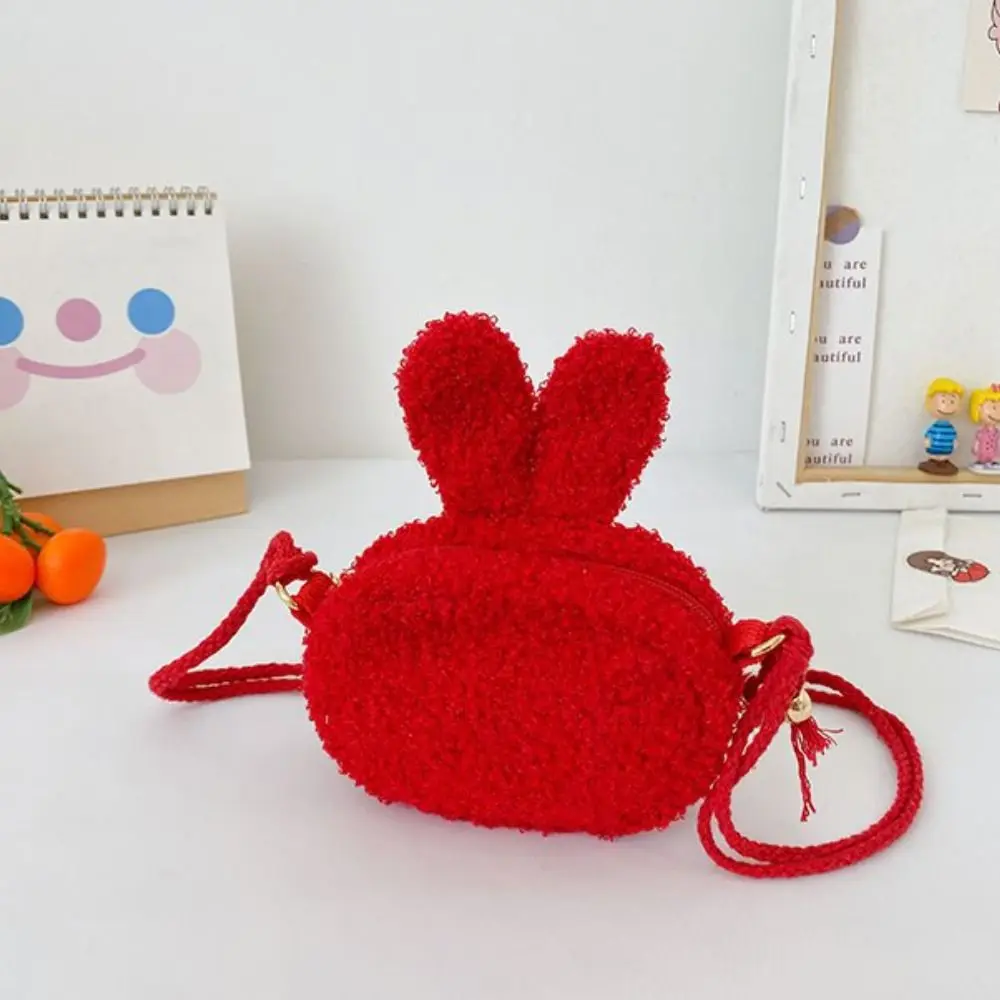 Cute Cartoon New Year Gift Purses Zipper Handbag Coins Bag Rabbit Shoulder Bag Messenger Bag Crossbody Bag