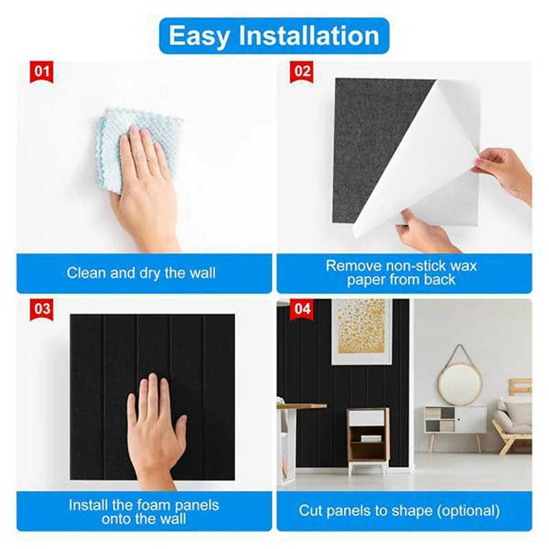 16 Pack Self-Adhesive Acoustic Panels, Sound Proof Foam Panels, High Density Soundproofing Wall Panels Durable Black 12X12X0.4In