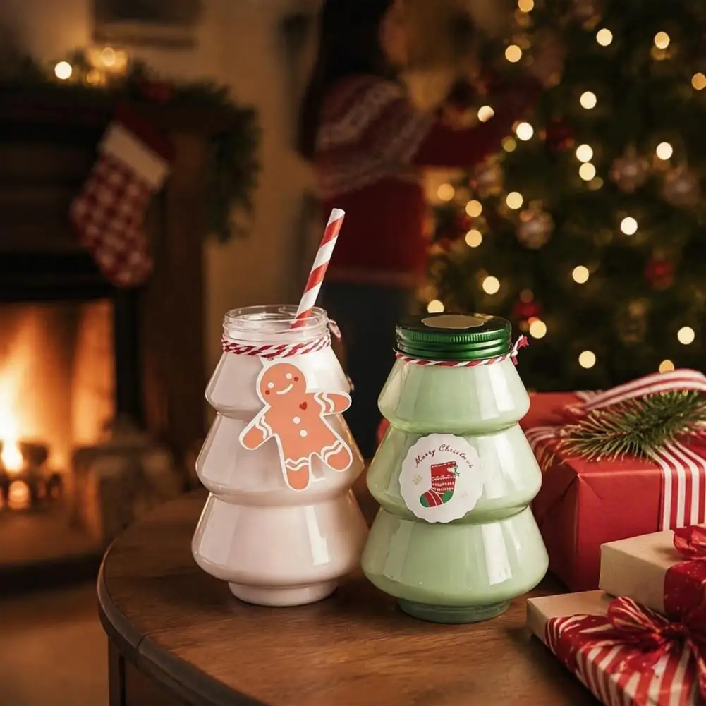 5Pcs Christmas Tree Shaped Plastic Bottle, 500ml Food Grade Beverage Container For Cold Drink Coffee Jar For Juice Milk 95