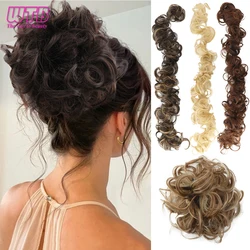 WTB kręcone Chignon roztrzepany kok syntetyczne do przedłużania włosów z gumką sztuczne treski włókno termoodporne dla kobiet