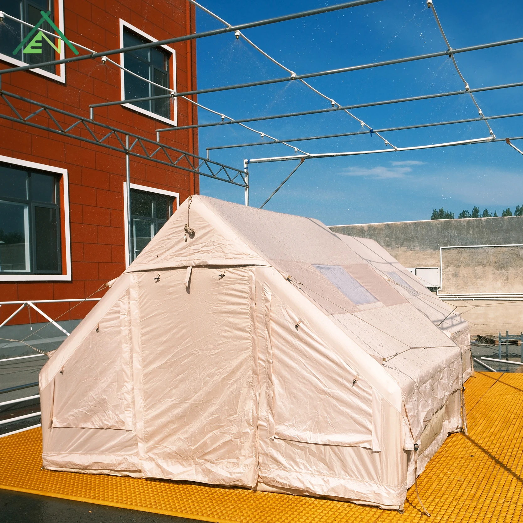 Quick Setup 6.3sqm Four-season Inflatable Camping Tent 420D Oxford Waterproof Air Beam Skylight Dual Doors One Bedroom Living