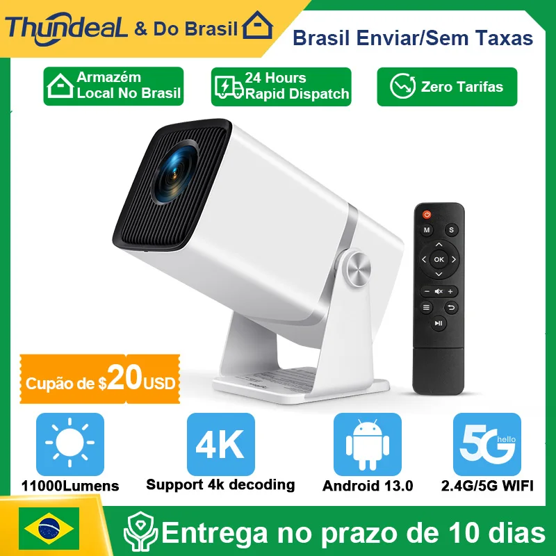 ThundeaL 4K Projetor Full HD FHD TD80W Android WiFi 3D Home Theater TD80 Projetor de feixe portátil Reunião de vídeo Filme PK HY320 HY320W HY300 HY300W Projetor
