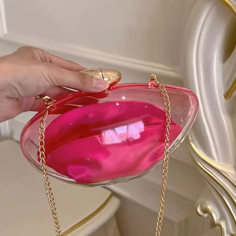 Bolso de acrílico transparente, bolsa de noche con clip para cambio de pintalabios, bolso de mano cruzado