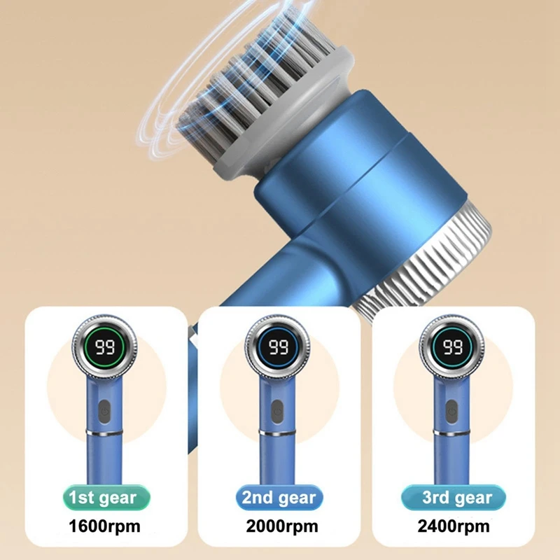 AB43-Power Cleaning Brush With 5 Heads & 3 Speeds Electric Scrub IPX7 Water Proof Multifunctional Portable Cleaning Brush