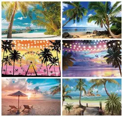 Laeacco Summer Sea Backdrops Sky Clouds Tropical Beach Palms Trees Photography Backgrounds For Photo Studio Photocall Photozone