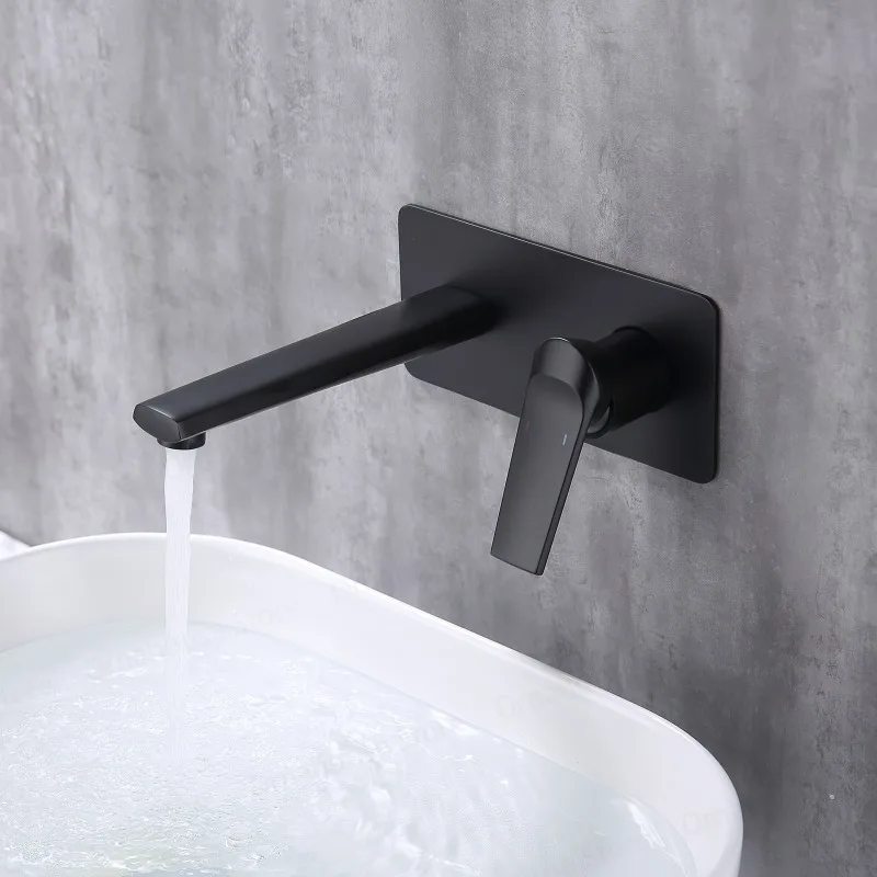 Luxury Mirror Matte Black White Bathroom Faucet Wall Mounted Brushed Gold Brass Mixer with Embedded Concealed Basin Faucet